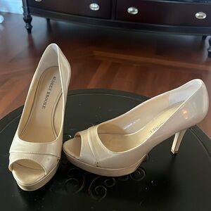 Audrey Brooke Sexy Women’s Open Toe Tan High Heels Pumps Size 7